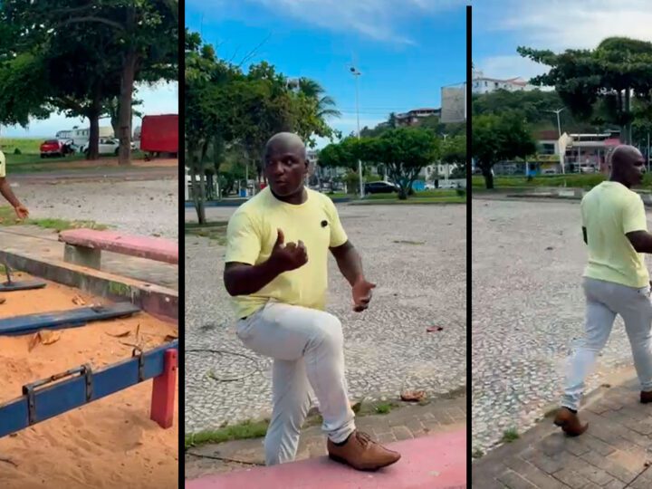 Praça de Novo Oriente está destruída e vira risco para crianças em Nova Almeida